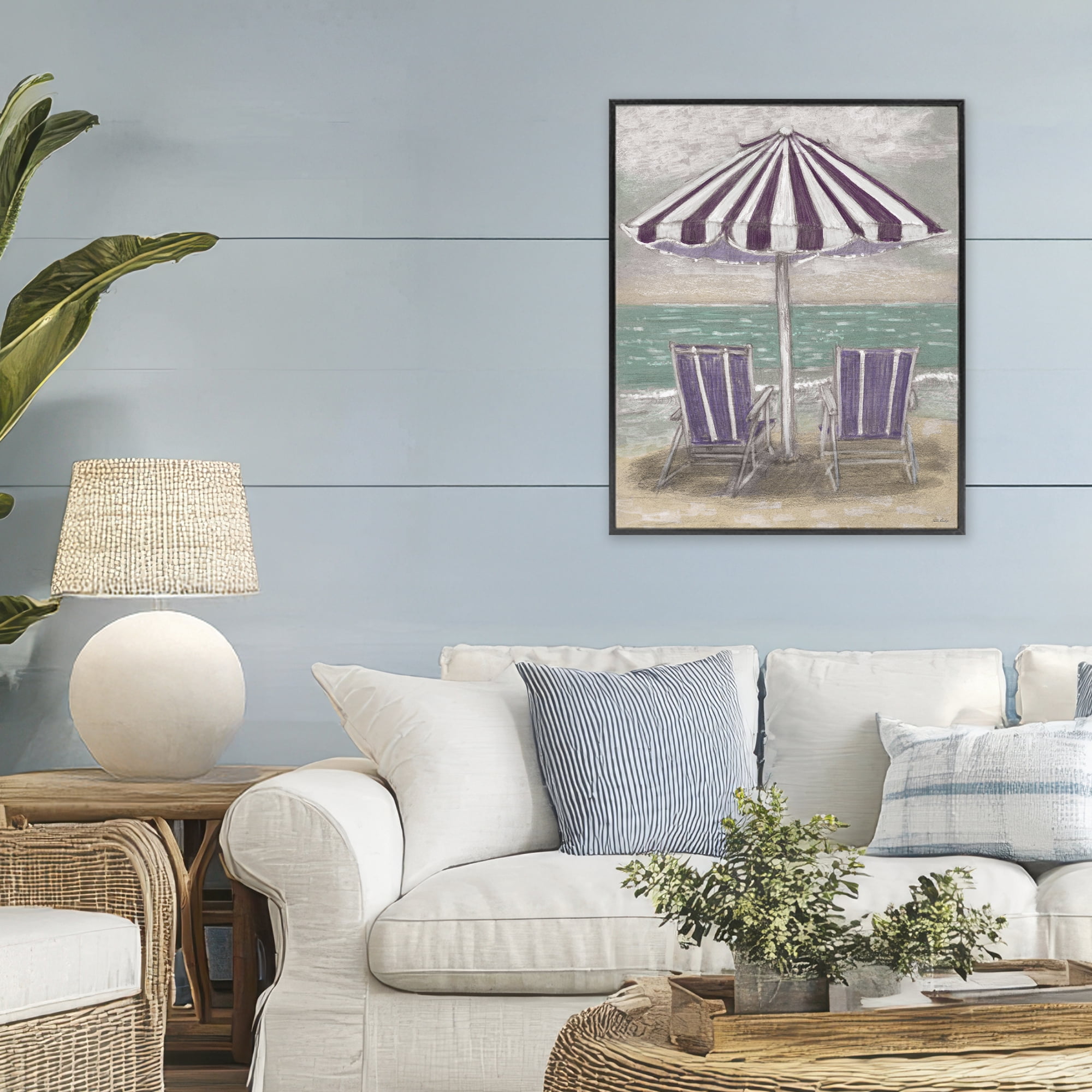 Stupell Industries Umbrella & Chairs on Beach Black Framed Giclee Art, design by Patti Bishop