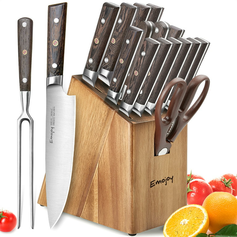 16-Piece Kitchen Knife Set Stainless Steel with Wood Block - AliExpress