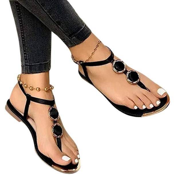 Sandalias Con Correa En T Para Mujer, Sandalias De Gladiador Planas Elegantes De Verano, Sandalias De Playa Estilo Bohemio Informal Con Punta Abierta, Zapatos Romanos Guardurnaity AP007465-02
