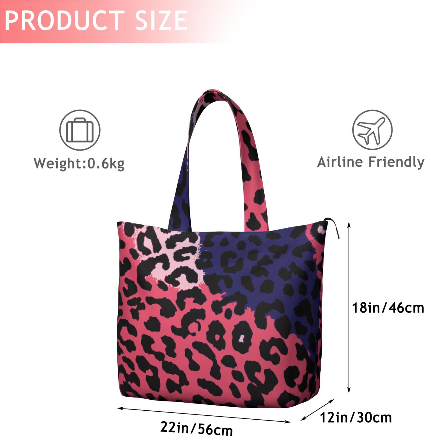 Pink and Black Of Leopard Print Travel Tote Bags for Women Carry On,Large Weekender Bags for Women Travel,Multi Functional Duffle Bag for Work,Shopping,Sports