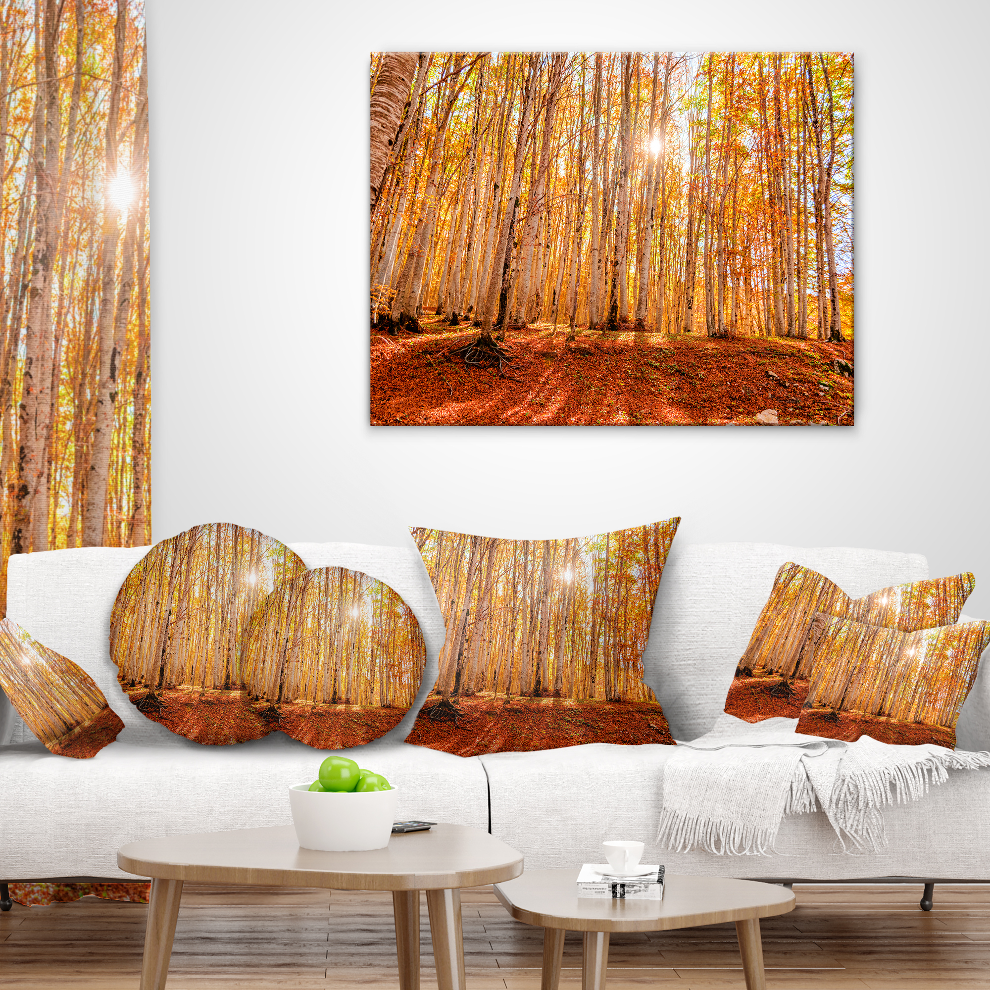 Designart Colorful Red Forest at Sunset - Modern Forest Throw Pillow - 16x16