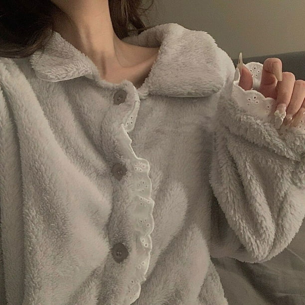 New Women's Pajamas Suit Autumn Winter Soft Coral Velvetl Sleepwear 2 Piece  Set Hairy Loose Warm Home Service / Wear Out Female