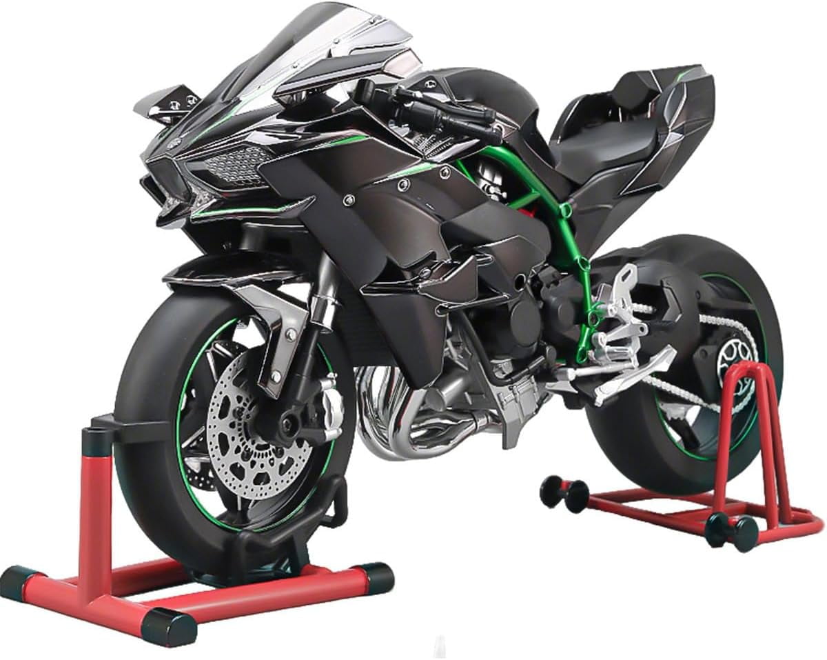 1/6 Scale Alloy Racing Style Dynamic RC Motorcycle Model, Realistic Simulation RC Dirt Bike with Ignition System, Smoke Spray, Light & Sound, Collectible Black Track Edition