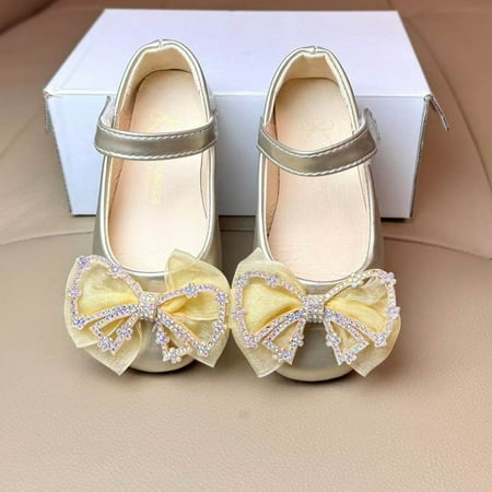 ATOGUTA Formal Shoes for Girls Gold Ballet Shoes Flower Girls Mary Jane Flats Sequined Pearl Crystal Dress Shoes for Party Wedding