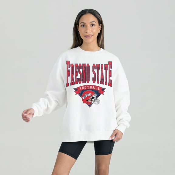 Women's Gameday Couture White Fresno State Bulldogs Oversized Good Vibes Premium Fleece Drop Shoulder Pullover