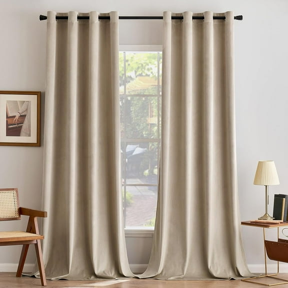 Camel Beige Velvet Curtains 90 Inches Long Blackout Thermal Insulated Soundproof Curtain Privacy Room Darkening Curtains Grommet Window Drapes for Bedroom Living Room Set of 2