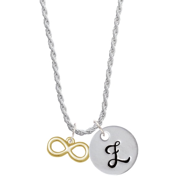 Delight Jewelry Goldtone Medium Infinity Sign Silvertone Script Initial Disc - Z - Charm Necklace, 20"+3"