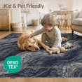 thumbnail image 4 of ODIKA 3'x5' Washable Accent Rug Pet Friendly, Non-Shedding Mat Grey Abstract Wavy Fluid Ribbon Border Yellow Interlocking Navy Flowing Dynamic for Bedside, Bedroom, 4 of 7