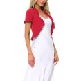 thumbnail image 4 of INSPIRE CHIC Cropped Cardigan for Women's Open Front Ruffle Knit Shrugs M Red, 4 of 6