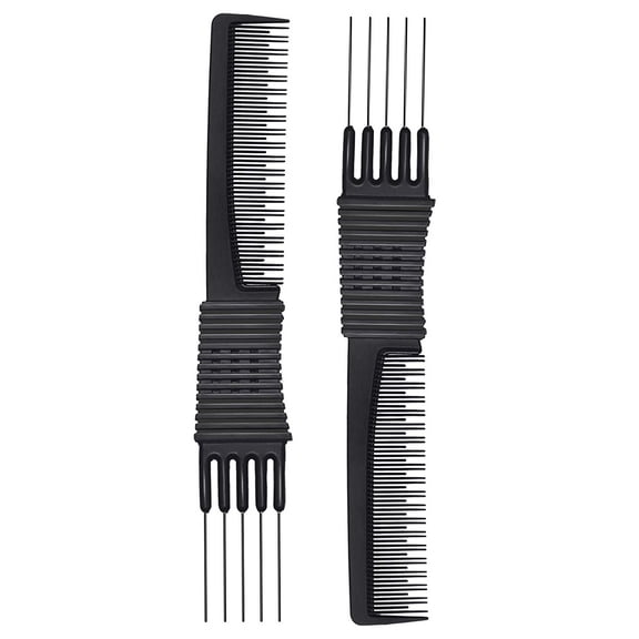 Perfehair 2pcs Carbon Lift Teasing Combs with Metal Prong, Black