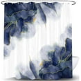 thumbnail image 3 of Navy Blue and Gold Marble Shower Curtain, Modern Abstract Dark Blue Purple White Fabric Shower Curtains Set for Bathroom Decorative Cute Ombre Restroom Decor Accessories with Hooks 72X75 Inch, 3 of 7