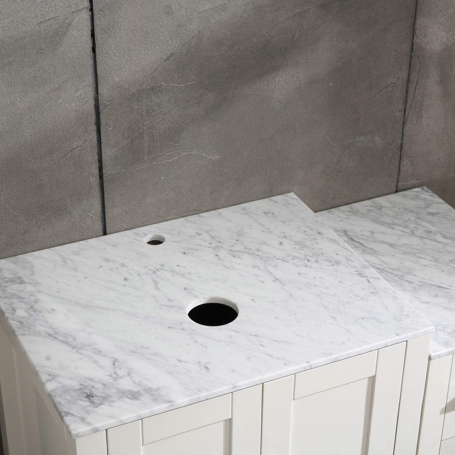 36" Bathroom Vanity Cabinet and Sink Combo Solid Wood Marble Top w/Mirror Faucet&Drain,White