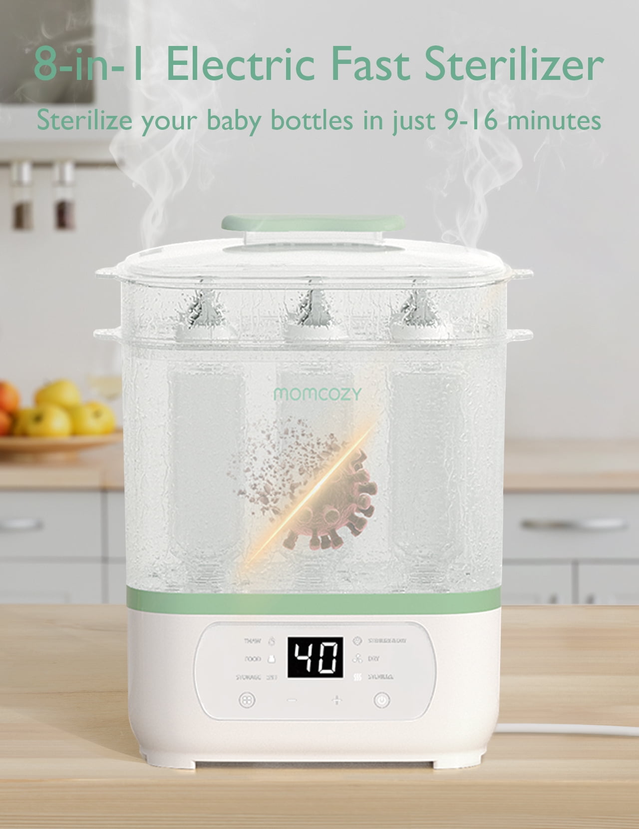 Momcozy Bottle Sterilizer and Dryer, 8-in-1 Electric Steam Bottle Sterilizer for Baby Bottles, Pacifiers, Pump Parts