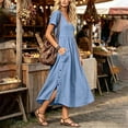 thumbnail image 5 of Fewfanhot Womens Summer Long Dress Casual Short Sleeve A-Line Cotton Linen Dress Flowly Beach Tunic Sundresses 2026, 5 of 9