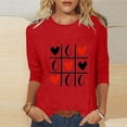 thumbnail image 2 of Penkiiy T-shirt de Mode pour Femmes de la Saint-Valentin Imprimé Manches 3/4 Blouse Col Rond Hauts Décontractés TG Rouge, 2 of 5