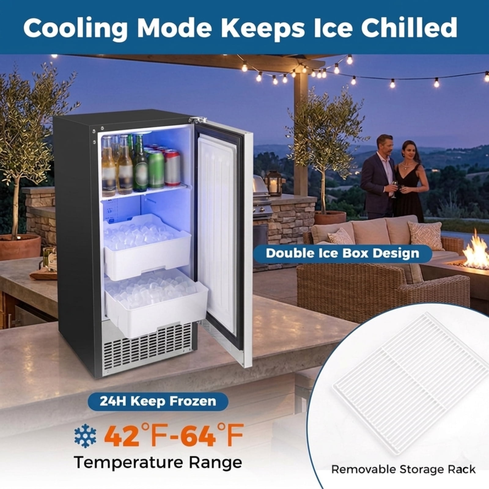 RUIE Under Counter Ice Maker Machine 90 lbs/Day, Built-In Freestanding Commercial Ice Machine with 25 lbs Storage, Stainless Steel for Home Kitchen Bar