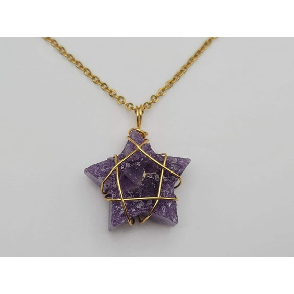 Natural Handmade RAW Crystal Necklace Gold Wire Wrapped Amethyst Healing Crystal Star Necklace