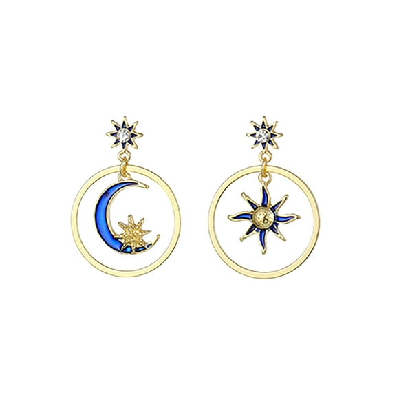 XZNGL Moon Earrings Diamond Ring Sun And Moon Personality Fashion Diamond Drop Oil Alloy Pendant Earrings