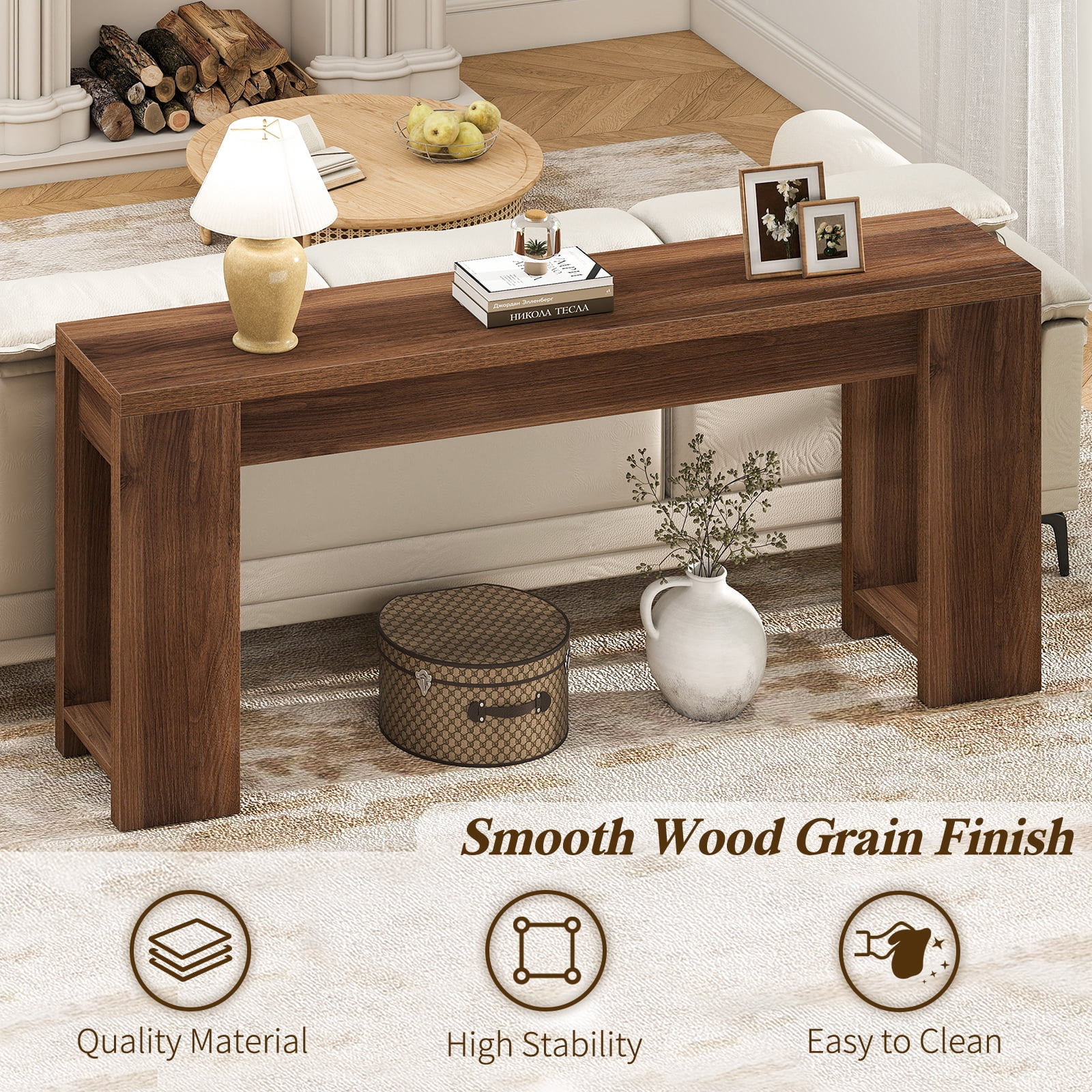 71 Long Console Table, Wood Farmhouse Entryway Table for Living Room,Narrow Sofa Table for Front Door,Entry, Hallway,Walnut