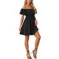 thumbnail image 4 of INSPIRE CHIC Women's Summer Off the Shoulder Puff Short Sleeve Strapless Mini Short Dress, 4 of 4
