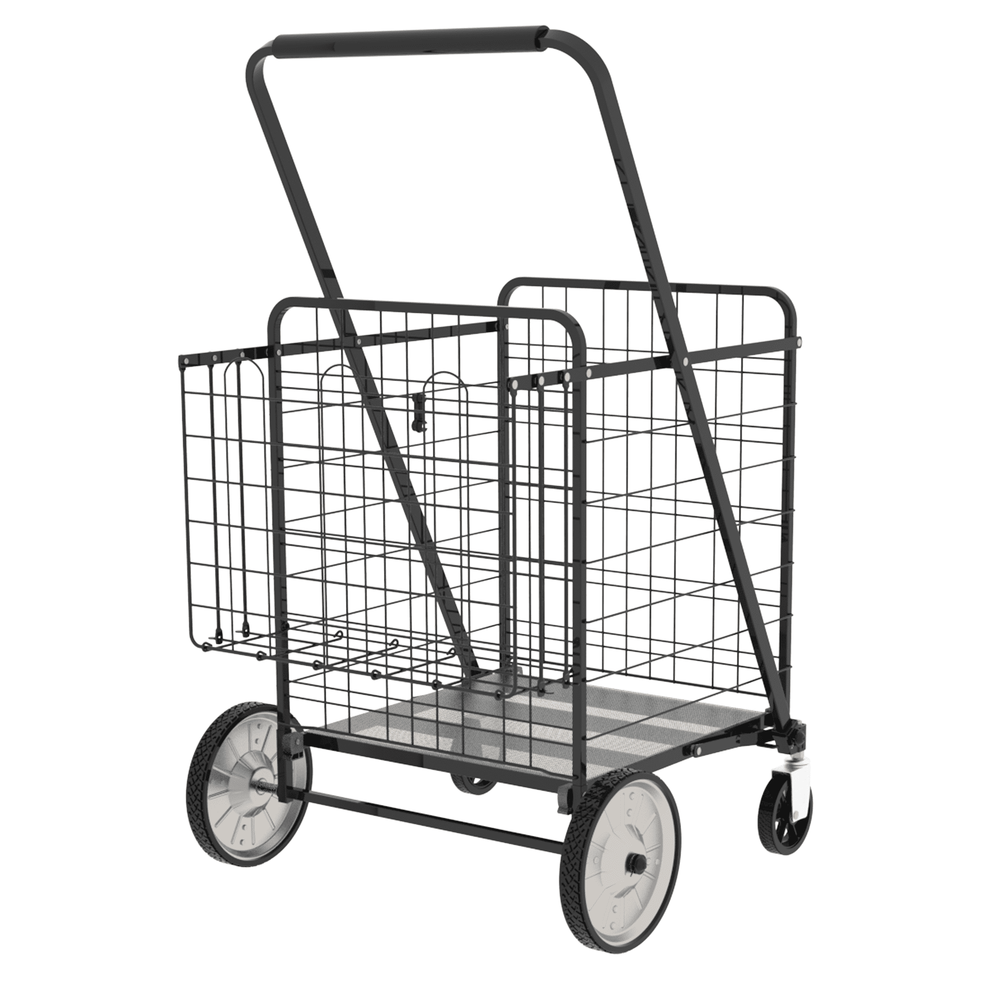 Yoneston Heavy Duty Shopping Cart with Double Basket, Supports up to 375 lbs, Bigger Folding Grocery Cart with Waterproof Oxford Cloth Lining for Shopping, Grocery, Outdoor, Black
