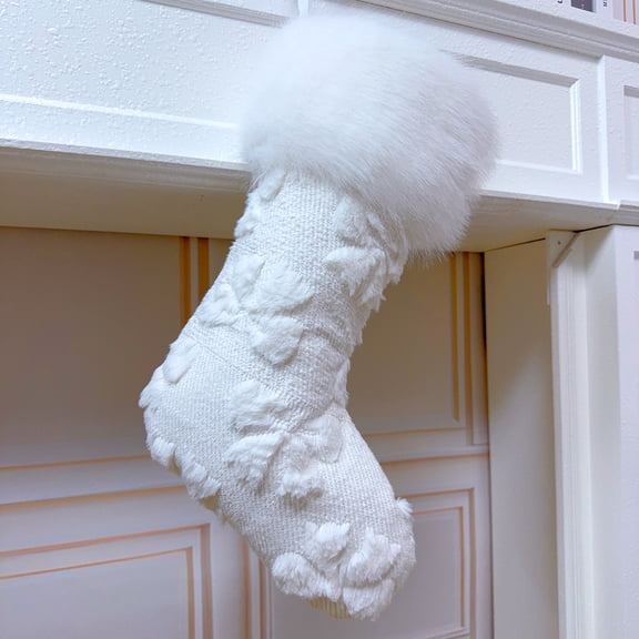 3D Bow Pattern Plush Faux Fur Christmas Stockings,Party Favors Fuzzy Christmas Stockings Hanging Ornaments Candy Gift Bags for Xmas Fireplace Holiday Decorations