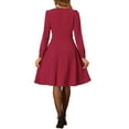 thumbnail image 3 of INSPIRE CHIC Women's Square Neck Lace Up Lantern Long Sleeve Midi Elegant A-Line Dress, 3 of 5