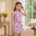 thumbnail image 4 of ZIATUBLES Pink Bone Paw Print Girls Summer Romper Ruffle Cap Sleeves One-Piece Short Jumpsuit Soft Comfort Kids Casual Playsuit with Pockets for 5-6 Y, 4 of 6