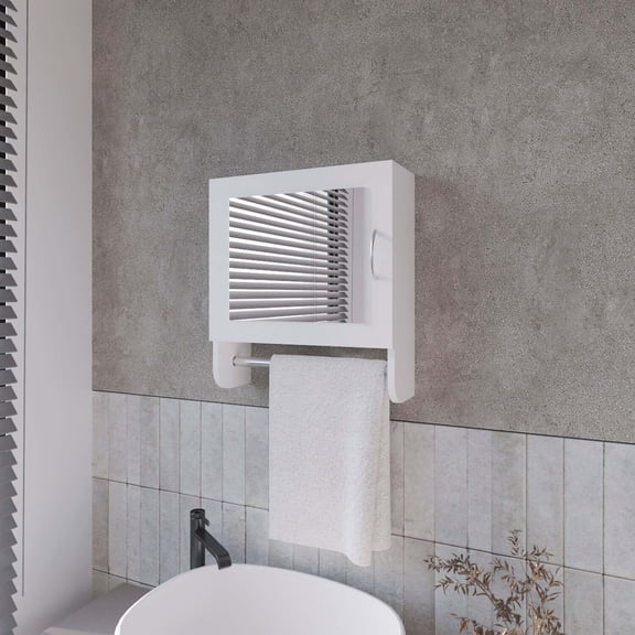 FM FURNITURE Pine medicine cabinet in melamine with a towel bar and mirror included,white