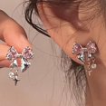 thumbnail image 2 of Y2K Bowknot Zircon Stud pendientes para mujer, moda coreana, Color plateado, cristal rosa, personalidad, pendiente, chica, fiesta, joyería, regalos, 2 of 4