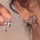 thumbnail image 2 of Y2K Bowknot Zircon Stud pendientes para mujer, moda coreana, Color plateado, cristal rosa, personalidad, pendiente, chica, fiesta, joyería, regalos, 2 of 4