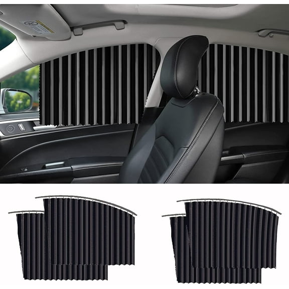 4 Pack Slidable Car Side Window Sun Shades Privacy Magnetic Curtains for Baby Sleeping with Heat and UV Protection(Black) W01003