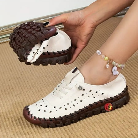 

XDDST Walking Shoes Women Flat Women s Tendon Soft Soled Flat Soled Hole In The Wall Casual Shoes White