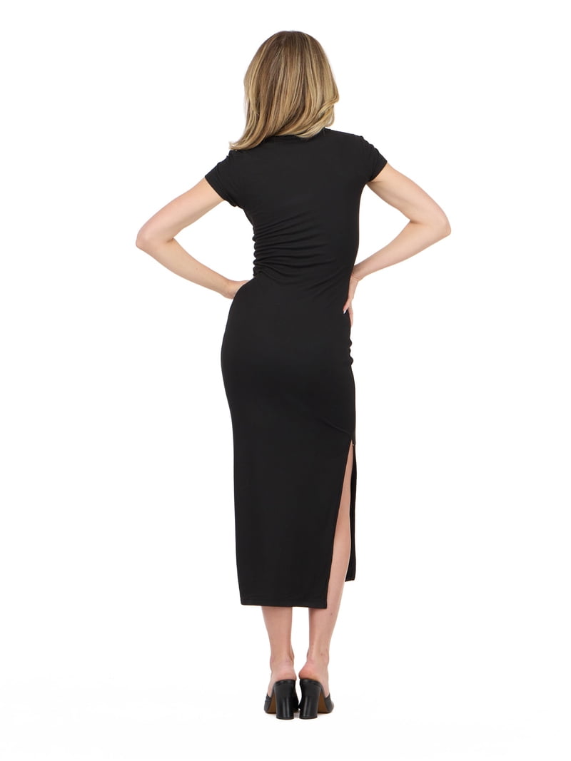 Forever 21 Women's Short Sleeve Boatneck Midi Dress with Side Slit, Fitted  Silhouette and Versatile Everyday to Evening Style, XS-XL - Walmart.com