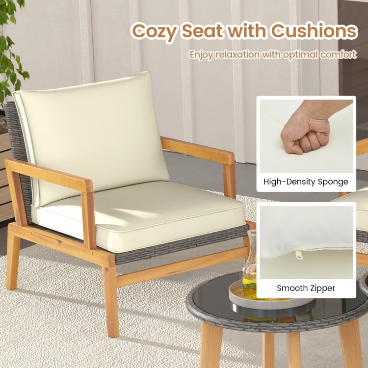 Aimee Lii 5 Pieces Rattan Furniture Set Wicker Woven Sofa Set with 2 Glass Coffee Tables, Outdoor Patio Set, Off White Aimee Lii 5 Pieces Rattan Furniture Set Wicker Woven Sofa Set with 2 Glass Coffee Tables, Outdoor Patio Set, Off White