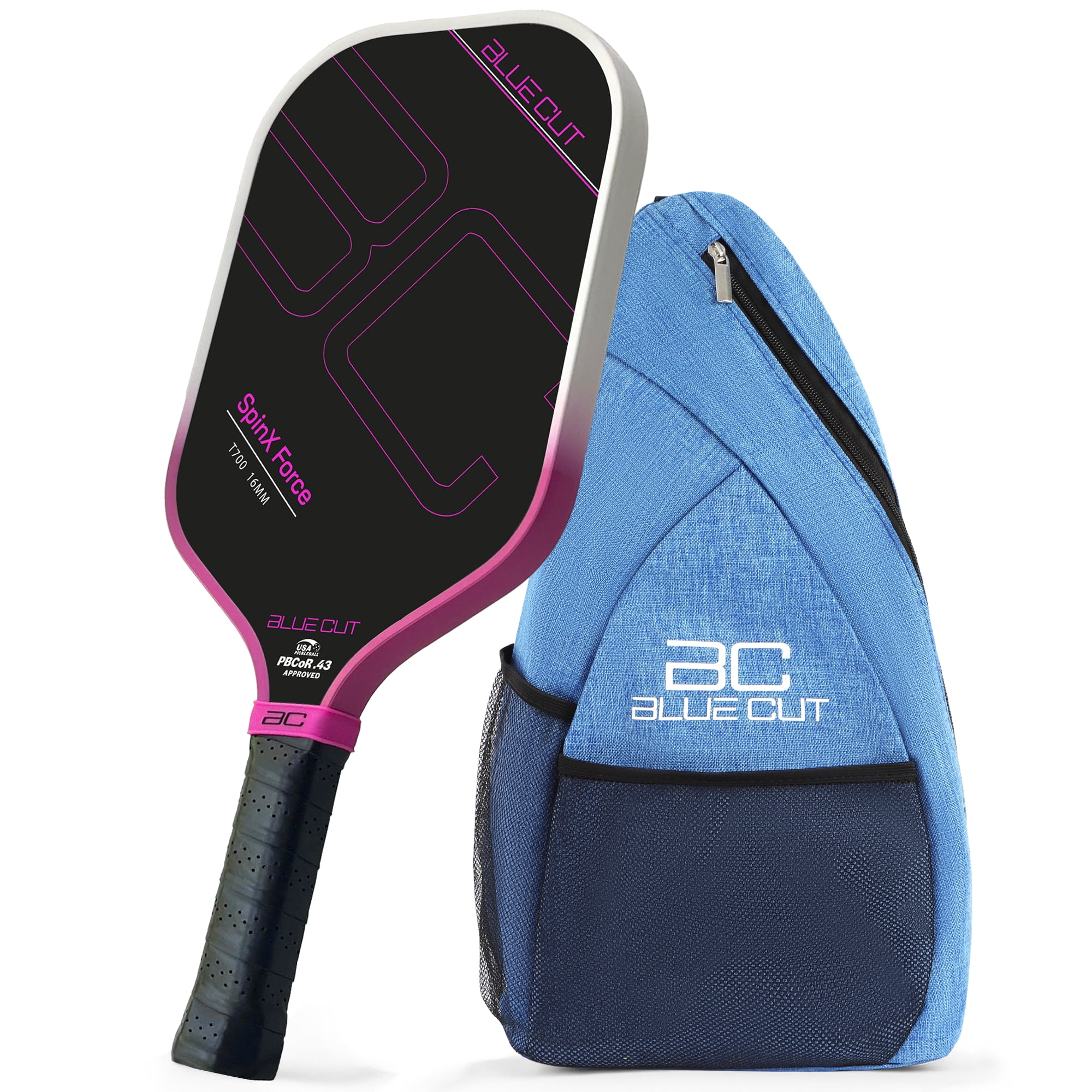 Blue Cut Pickleball Paddle – USAPA Approved Pickleball Paddles Racket with T700 Carbon Fiber, 16mm Honeycomb Core, Spin Surface, Pro Power Speed & Control – Includes Carry Bag