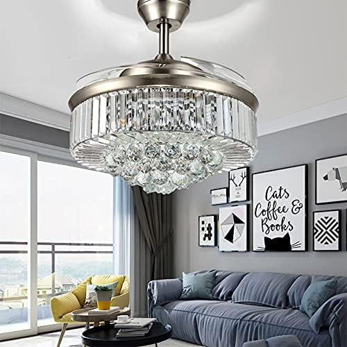 42" Crystal Fandelier Ceiling Fan with Lights,Modern Chandelier Ceiling Fan with Retractable Blades Indoor LED Lighting for Bedroom Living Room,Quiet Rustic Fan Brown$$Tools & Hardware Other
