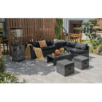 Costway 8PCS Patio Rattan Furniture Set Storage Table Ottoman Black cover