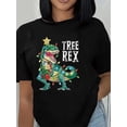 thumbnail image 2 of Camiseta de cuello redondo con estampado de dinosaurio navideño + Camiseta informal de manga corta para primavera y verano + Ropa deportiva para mujer, 2 of 7