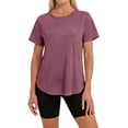 thumbnail image 5 of Domzest Workout Clothes for Women Short Sleeve Breathable Loose Fit T Shirts Quick Dry Gym Running Hiking Tops Hot Pink M, 5 of 6