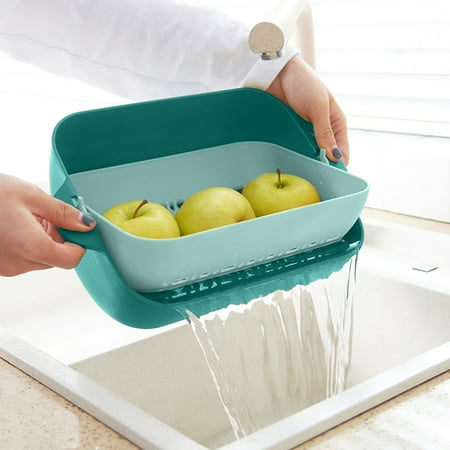 

Double-Layer Design Multifunction Kitchen Colander Rotatable Basin and Basket