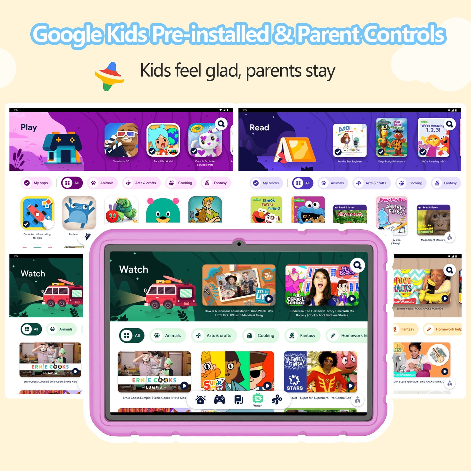 Android 15 Tablet, 10.1 inch Kids Tablet, Octa-core CPU, 20GB+128GB+1TB Expand Tablets for Kids with Kids Space, Parental Control, 6000mAh Big Battery, HD Touchscreen Display Tableta