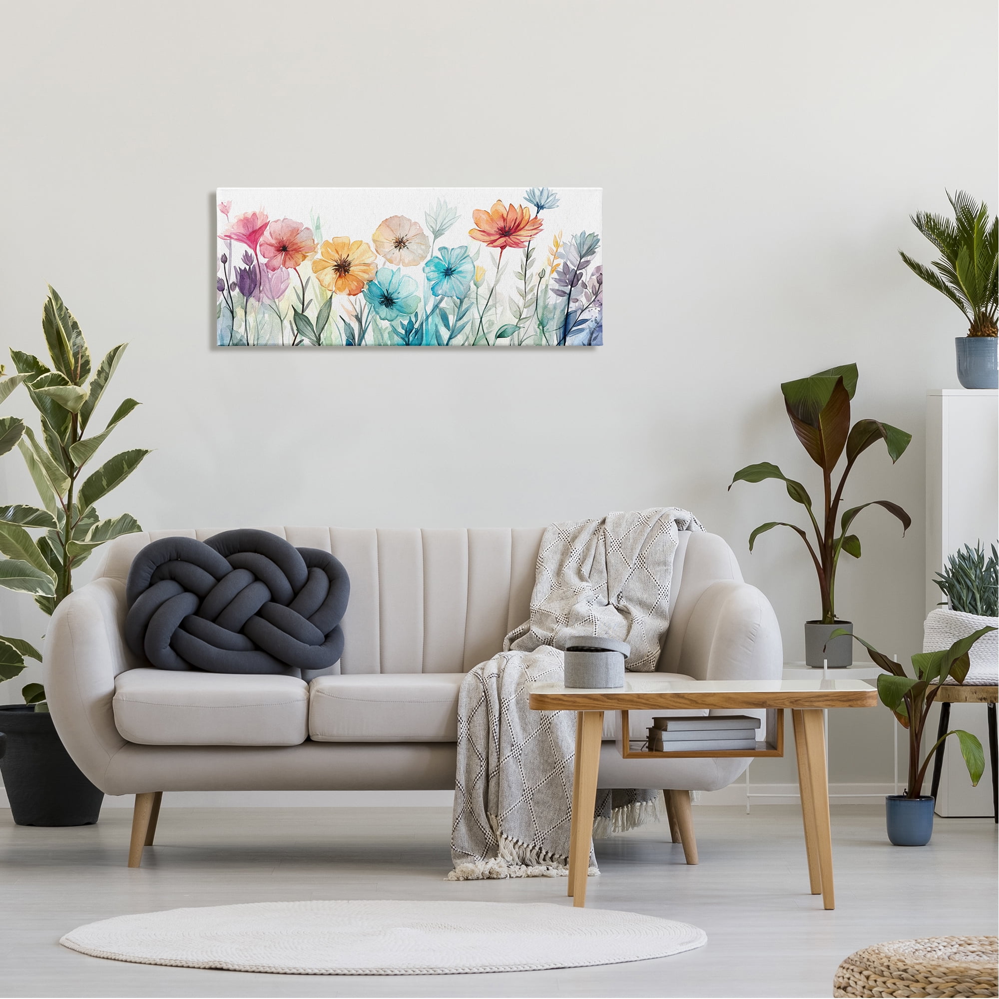 Stupell Industries Rainbow Hued Blossoms Botanical & Floral Painting Gallery Wrapped Canvas Art Print Wall Art, 40 x 17