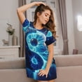 thumbnail image 3 of Picia Blue Yin And Yang Pattern Women’s Nightdress – Casual Short-sleeved Loose-Fit Sleepwear, Soft Cotton Short-Sleeve Sleep Shirt for Relaxation & Comfort, 3 of 6