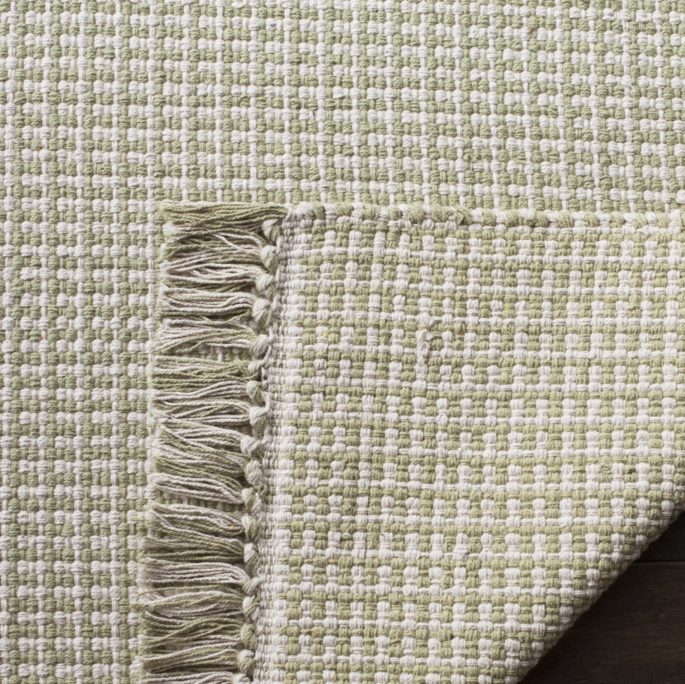 SAFAVIEH Montauk Patton Geometric Cotton Runner Rug, Ivory/Green, 2'3" x 12'
