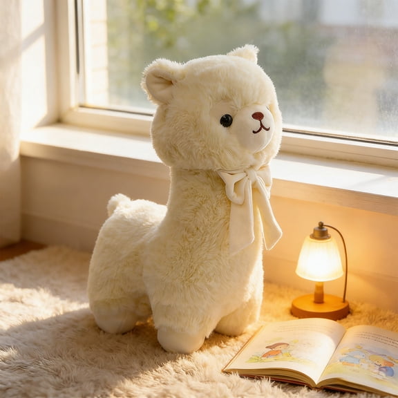 Cuddly White Alpaca Llama Lamb Toy - 13" Stuffed Animal Cushion Plush Doll, Kawaii Plushie
