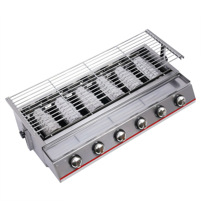 6 Burner Gas BBQ Grill Stainless Steel Barbecue Table Top Grill Outdoor  Cooking