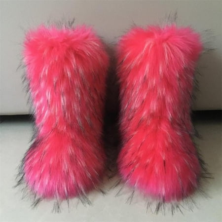 

Women s Faux fur Boots Winter -Calf Warm Snow Boots Fuzzy Fluffy Furry Comfy Short Boots Indoor Outdoor Flat Boots