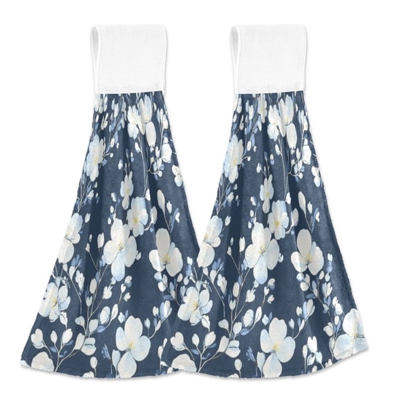 BZSMCE Hanging Hand Towels Fashion Midnight Blooms Pattern 2-Pack - Velcro Style Bathroom Kitchen Towels