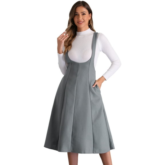 DARING DIVA Women's Cross Back A Line Elegant Overall Pinafore Dress XS Dark Grey
